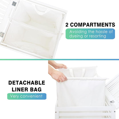 SMIBUY Double Laundry Hamper with Lid, 120L Bamboo Laundry Basket with Removable Liner Bag, 2-Section Clothes Divider Laundry Sorter for Laundry Room, Bathroom, Bedroom (Walnut)