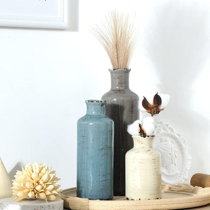 CUCUMI Ceramic Vase Set of 5, Home Decor Farmhouse Décor Handmade Pottery Vases for Pampas Grass, Dried Fresh Flowers, Table, Living Room, Kitchen, Shelf, Entryway Mantel Neutral Tones
