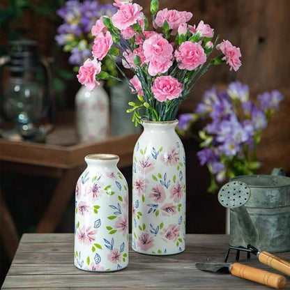 Rustic Ceramic Vase Set of 3 - Beige Rustic Vases for Flowers,Farmhouse Flower Vases for Home Decor,Small Decorative Vase Set for Living Room,Table Shelf,Centerpieces and Fireplace Decorations