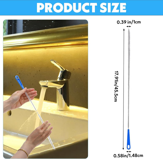 17 Inch Sink Drain Overflow Cleaning Brush Household Sewer Hair Catcher Bendable Long Pipe Cleaners Flexible Clog Remover Tool for Toilet Kitchen Shower Bathroom Tub Sewer