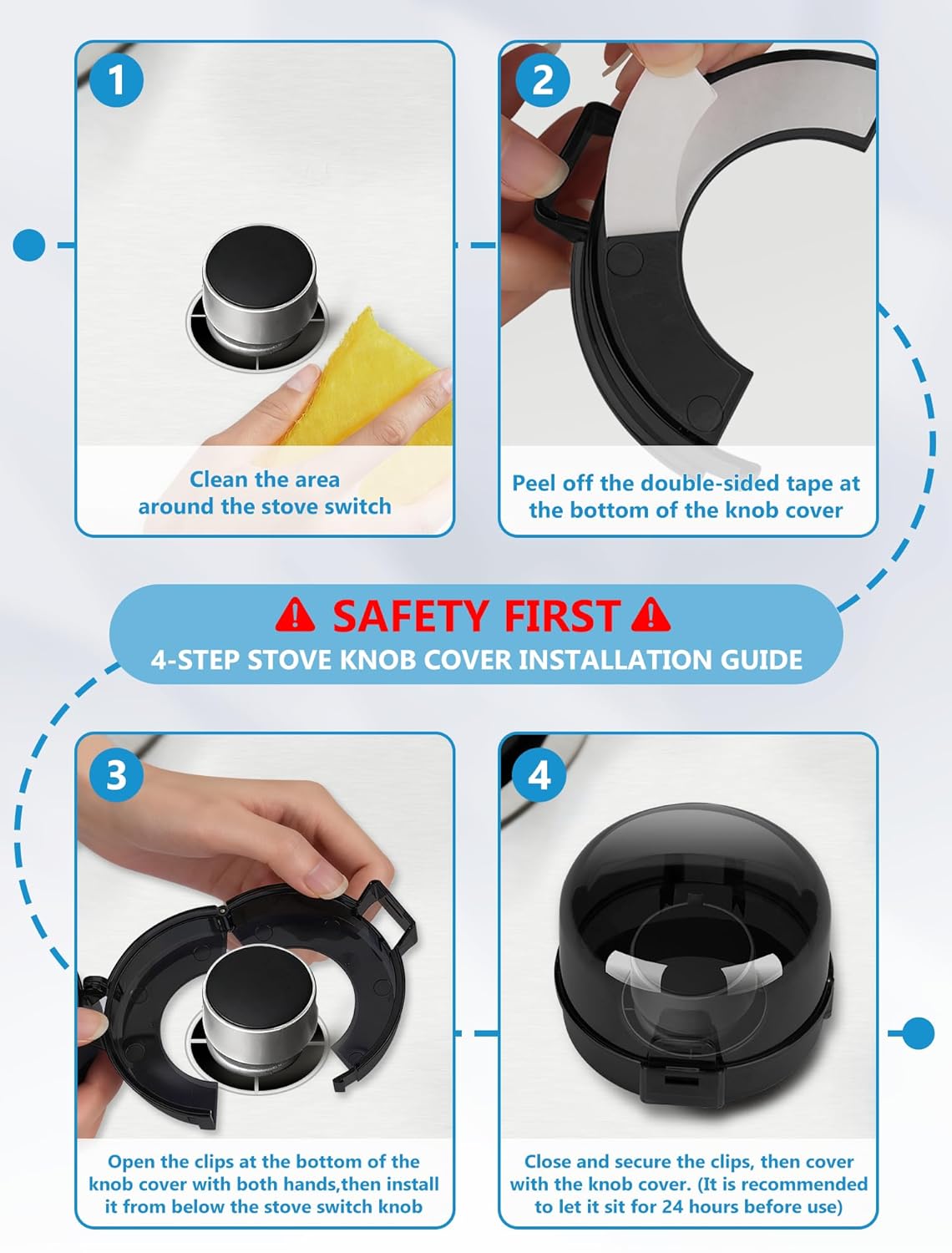 Stove Knob Safety Covers, 6 Pack Universal Gas Stove Knob Covers, Heat-Resistant Baby Proof Stove Knob Covers, Gas Stove Knob Locks for Child Safety and Pet (Black)