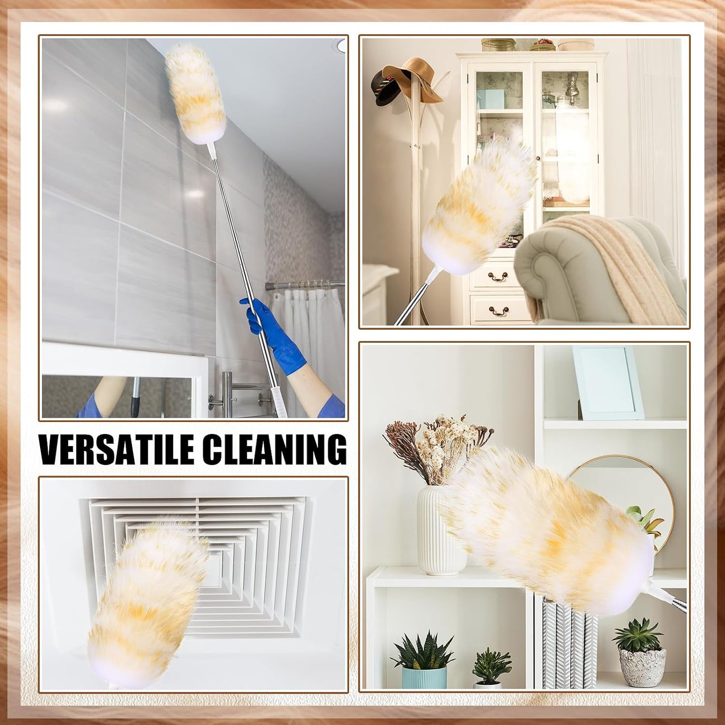 Remerry Extendable Lambswool Cleaning Duster 30-96 Inch, Wall Duster Cleaner with Stainless Steel Extension Pole for High Ceiling Fan, Interior, and Roof Dusting