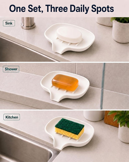 3 Pack Silicone Soap Dish with Drain, Bar Soap Holder for Shower/Bathroom, Self Draining Waterfall Soap Tray/Saver for Kitchen, Keep Soap Dry, Easy to Clean