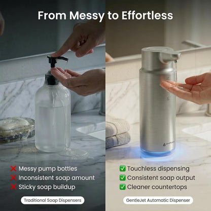 GentleJet CrystalJet Automatic Liquid Soap Dispenser – Touchless Sensor, Stainless Steel, USB-C Rechargeable, Waterproof Kitchen & Bathroom Countertop Soap Dispenser, 300 ml