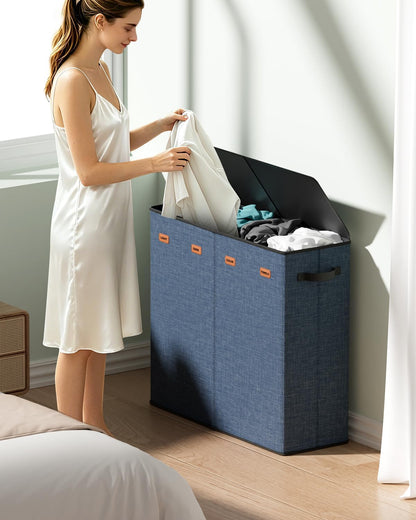 185L Laundry Hamper 3 Section with Lid & Removable Bags | Collapsible laundry basket organizer for laundry room, bedroom & dorm with 3 removable washing bags