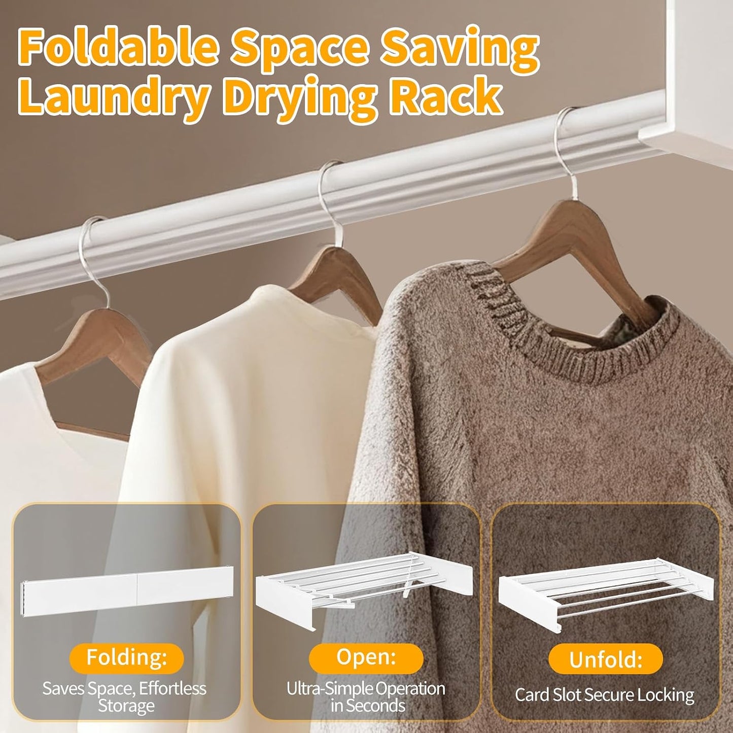 Wall Mounted Laundry Drying Rack, 31.5'' Collapsible Clothes Rack with 5 Rods, Heavy Duty Foldable Space Saving Laundry Drying Rack for Clothing & Towels