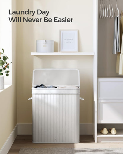 SONGMICS Laundry Hamper with Lid, Bamboo Launry Basket with Handles, Foldable Storage Basket for Laundry Room, Bedroom, 100L, Brown ULCB063K02