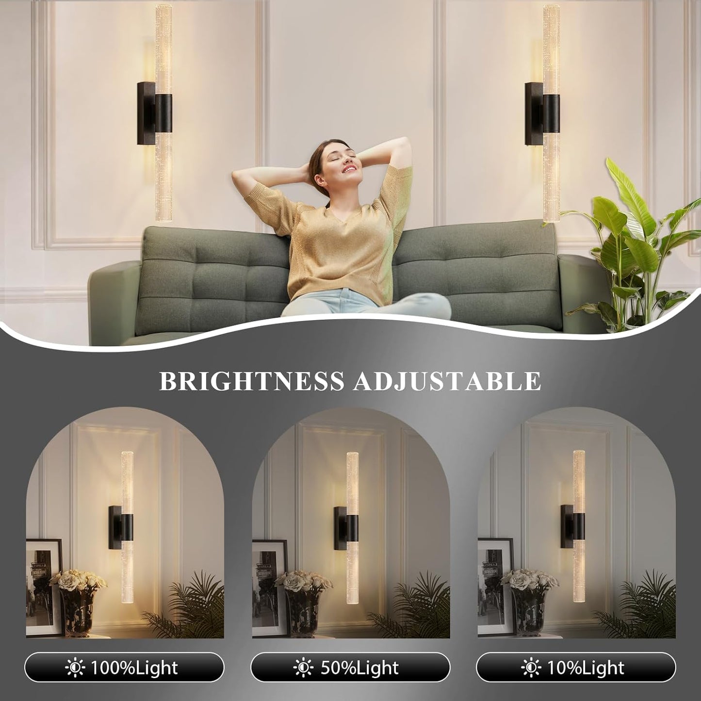 camuucci Battery Operated Wall Sconces Set of 2 Rechargeable Battery Powered Wall Light with 12000mAh Not Hardwired Dimmable Wall Lamp Fixtures for Bedroom Living Room Gold 15.3 Inches