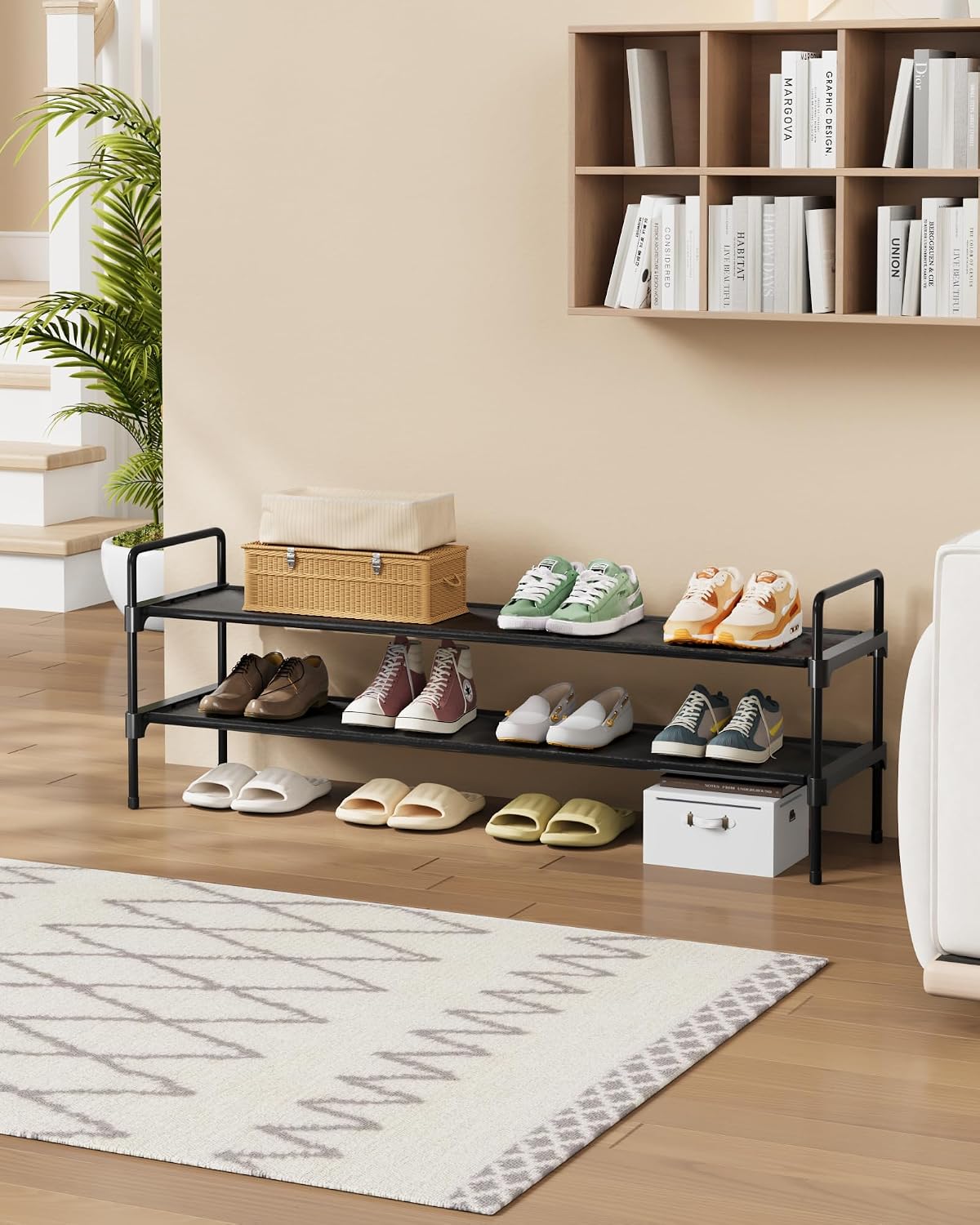 Kitsure Shoe Rack, 39" Wide Extra-Long Shoe Organizer, 3-Tier, Black | Closet, Front Door Entrance, Entryway, Stackable & Detachable Shelf, Closet Organizers and Storage