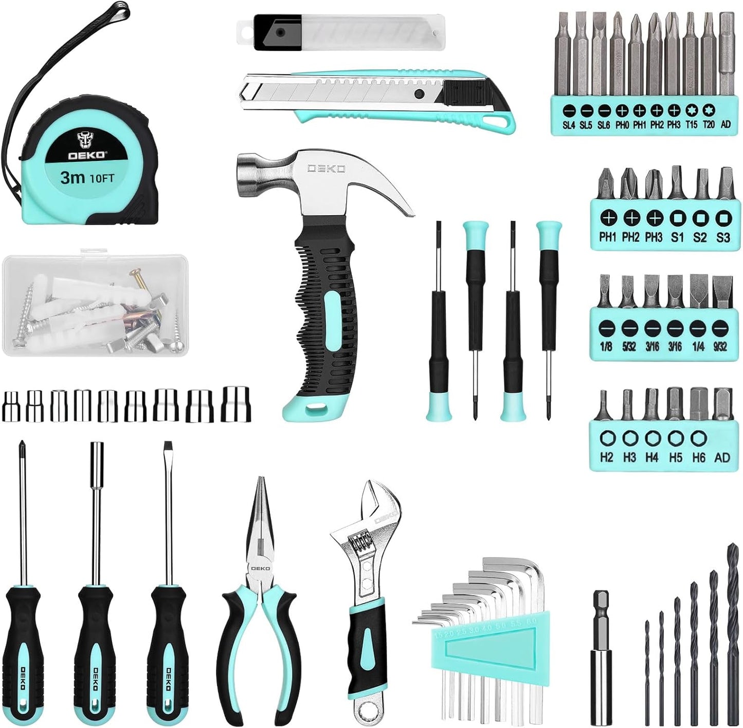 DEKOPRO Tool Set：Tool Kit with 8V Cordless Drill,Tool Box with Drill,Hand Drill Set for Men & Women,Home Tool Kits for House Repair,Handyman,DIY 126 Piece