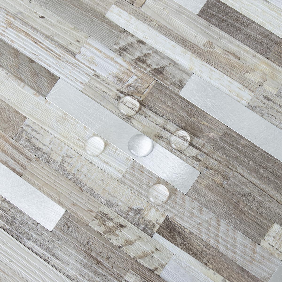 AULIGET 20 Sheets Peel and Stick Backsplash, Black & Grey Wood Look PVC Mixed Metal Stick on Backsplash Tiles for Kitchen