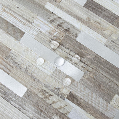 AULIGET 20 Sheets Peel and Stick Backsplash, Black & Grey Wood Look PVC Mixed Metal Stick on Backsplash Tiles for Kitchen