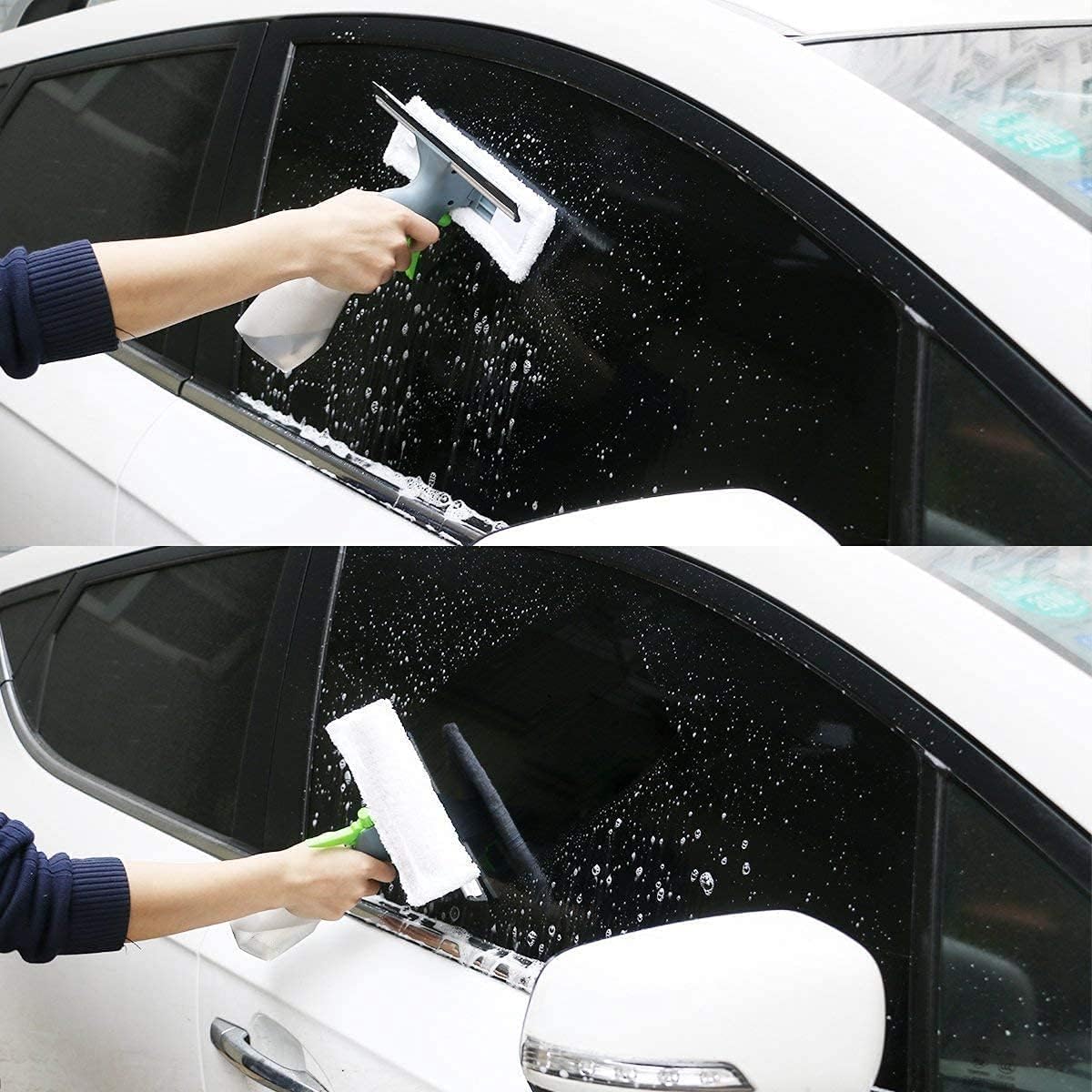 3 in 1 Window Cleaner Squeegee,Microfiber Window Washer,Glass Cleaning Tool Wiper with Spray Bottle for Home Window, Car Window