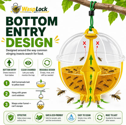 Wasp Trap Outdoor Hanging 3 Pack – Reusable Yellow Jacket & Hornet Catcher, No-Escape Funnel Design, Chemical-Free for Patio Garden BBQ Yard