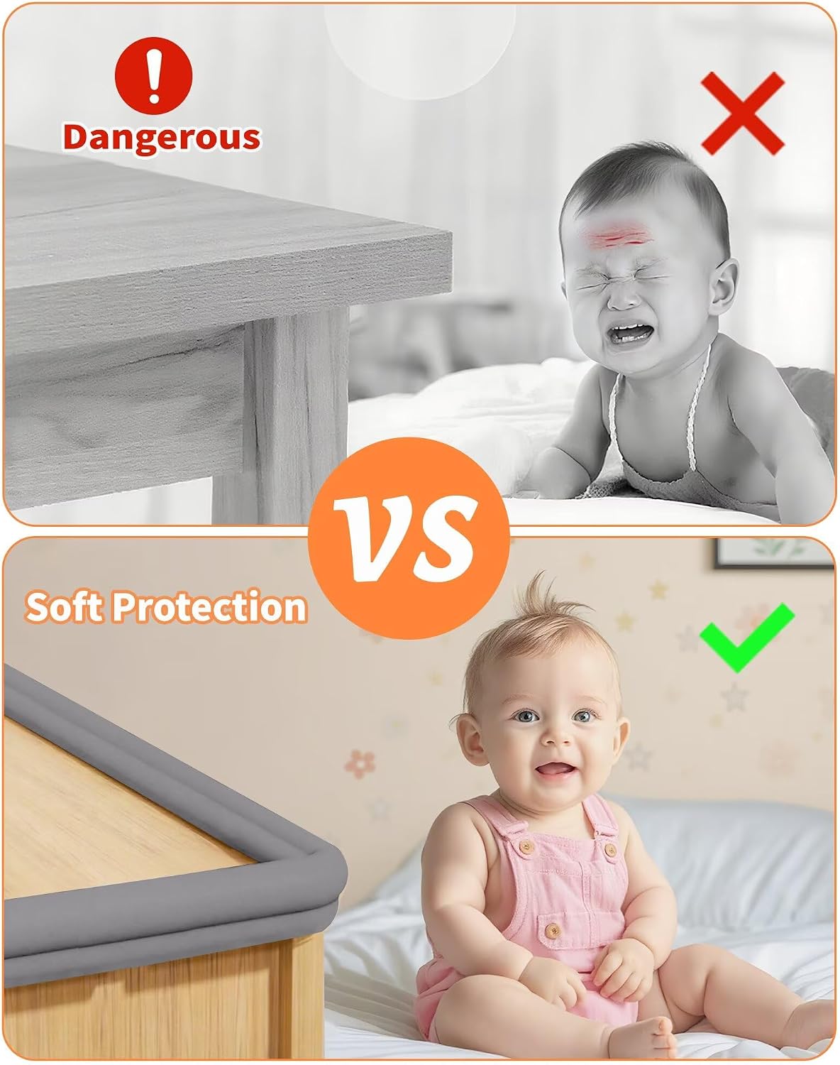 Baby Proofing Edge Protector, 6.6FT, 0.67" Extra Thick, Pre-Taped | L-Shape Air Buffering Soft NBR Rubber Foam Guard, Furniture Corner & Edge Safety Bumpers with 6 Corner Covers, White