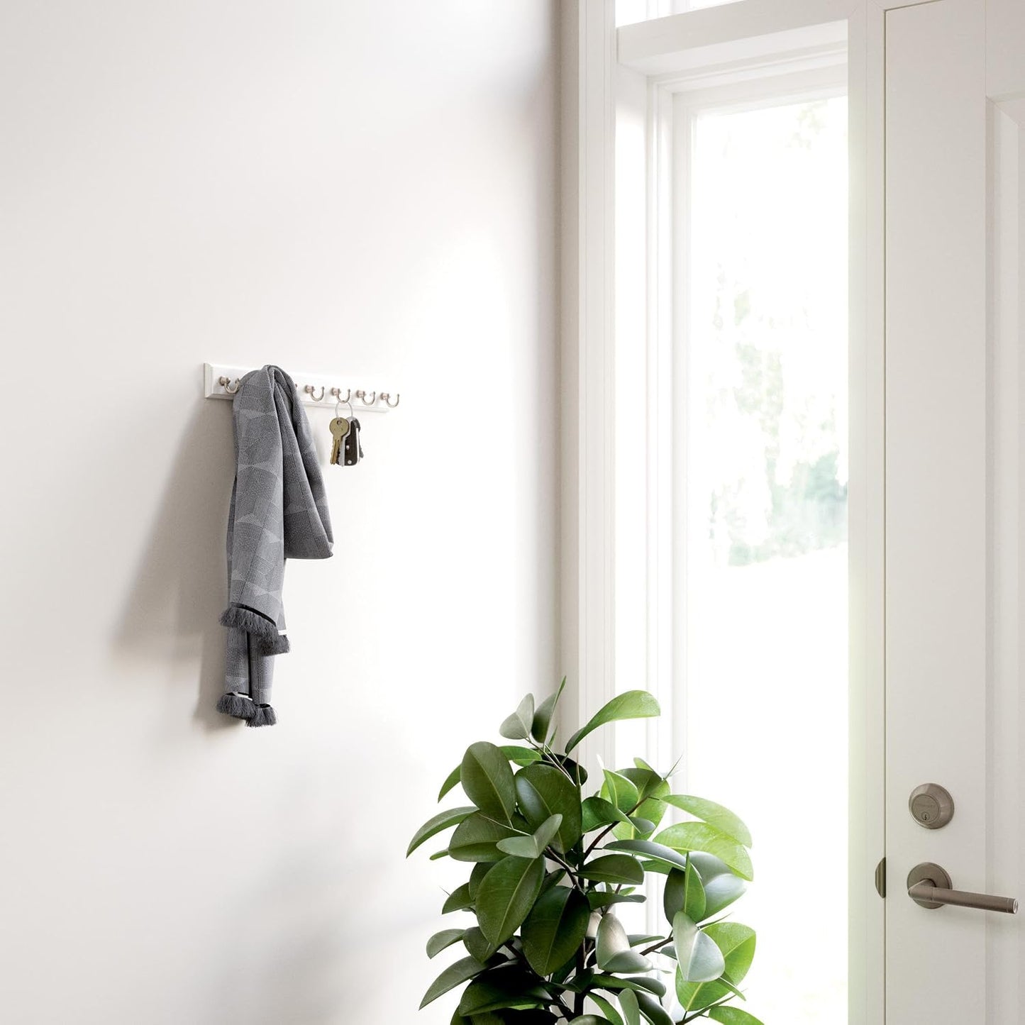 Franklin Brass Key Tidy (1-Pack) Pure White Holder 7' Wall Mount Small Item Rack 4 Hooks for Wall, Hallway, Entry Keychain Rail Organizer B46711K-PMN-R
