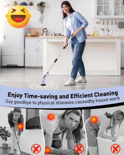 Shower Scrubber with Long Handle, Shower Cleaner Brush with 8 Floor Machine Pads, Cordless Electric Spin Scrubber for Cleaning with 2 Speed, Cleaning Supplies for Bathroom Bathtub Kitchen Floor Tile