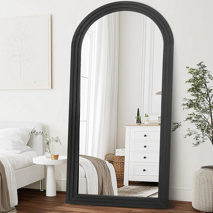 Solid Wood Full Length Mirror - 65"x22" Arched Floor Mirror, Free Standing & Wall Mounted - Elegant Design for Bedroom, Dressing Room, Hallway, Brown