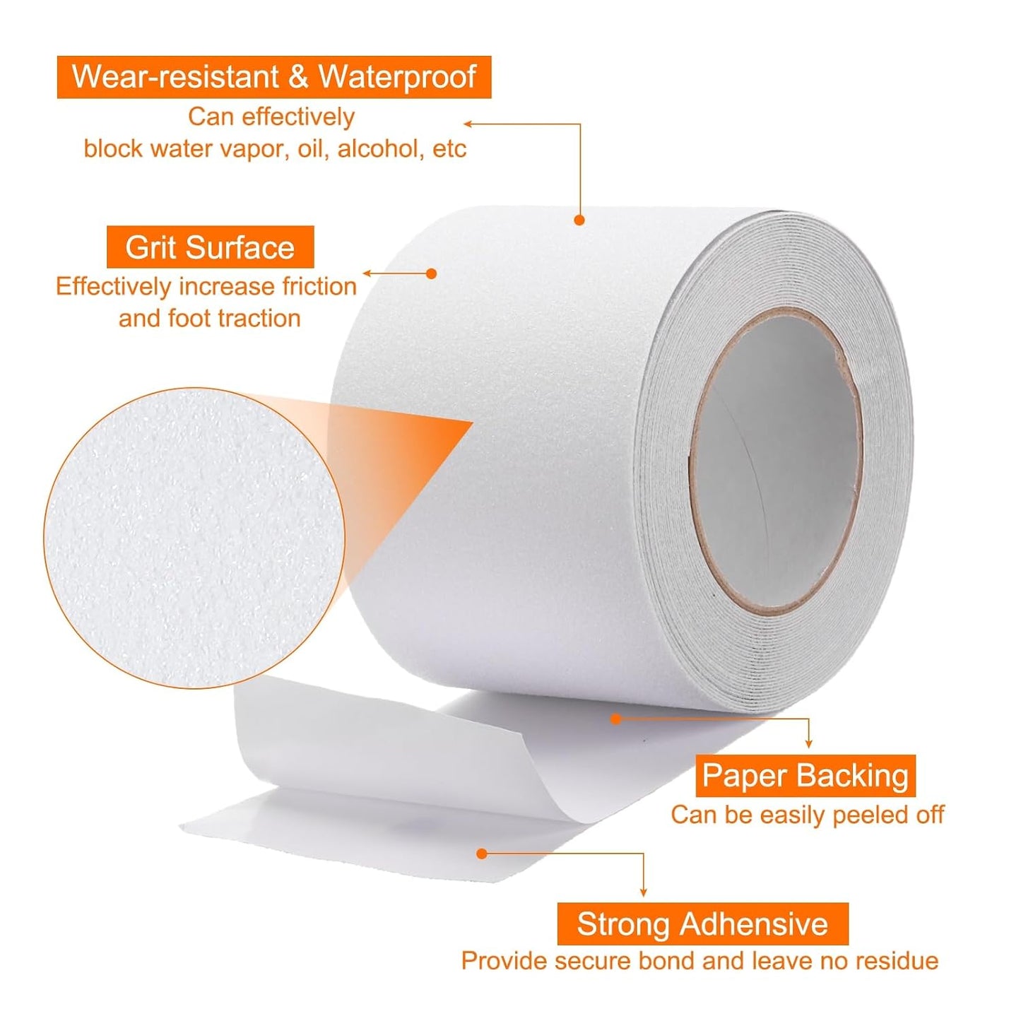 HARFINGTON Anti Slip Traction Tape 2" x 16.4ft Waterproof Non-Slip Grip Tape High Friction Weather Resistant Non Skid Stair Treads Tape for Indoor Outdoor Stair Steps, White