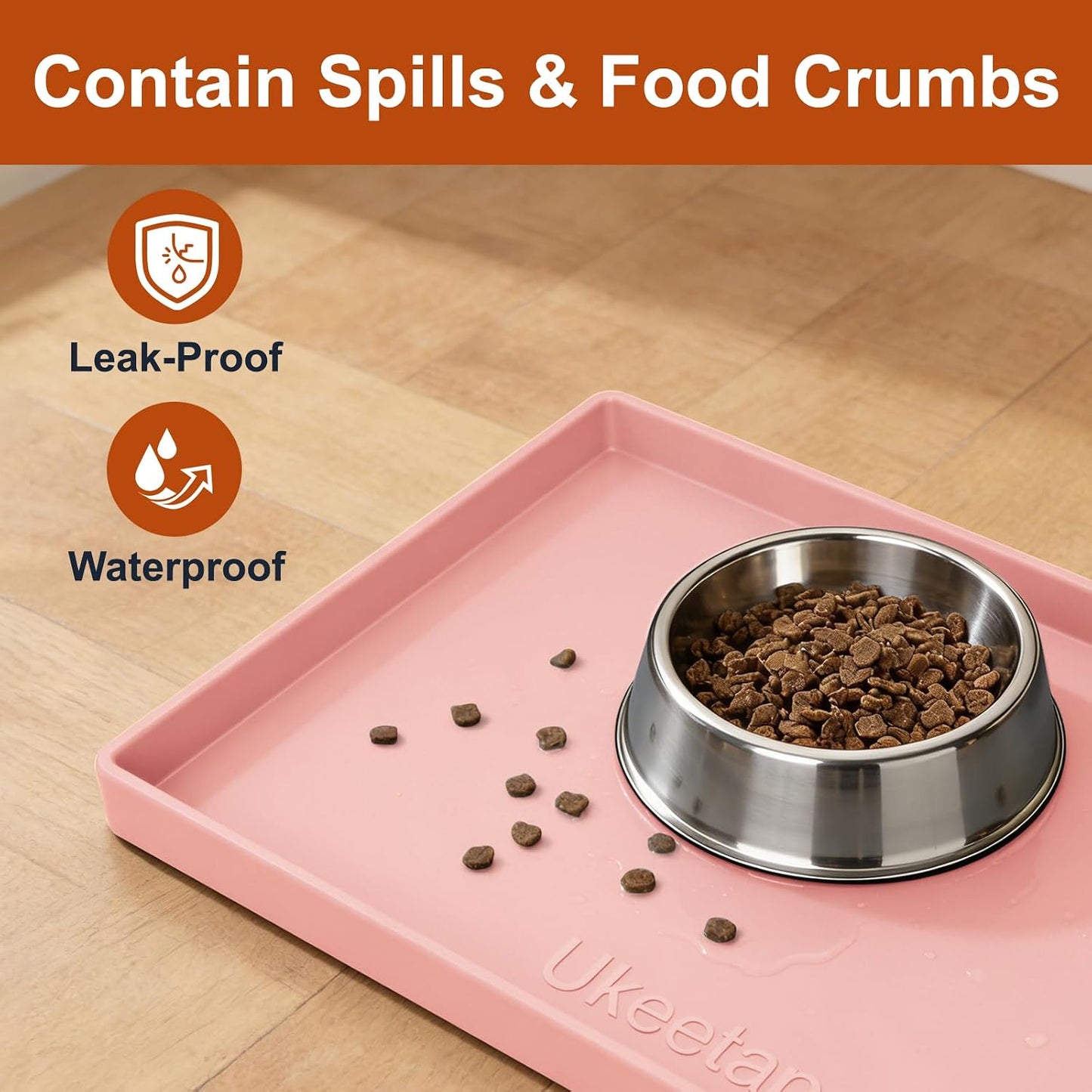 ukeetap Extra Thick Silicone Mat Waterproof with Raised Edge 19” x 12”, BPA Free Non-Slip Dog & Cat Food Mat, Feeding Mat for Food and Water Bowls, Spill Proof Mat to Protect Floors, Black