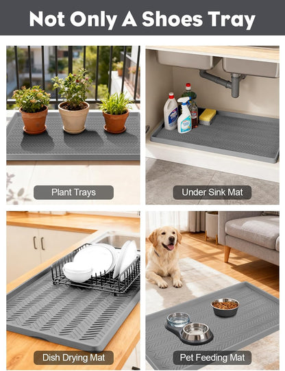 Kalolary Extra Large Boot Tray for Entryway, Silicone Shoe Trays Mat for Indoor Outdoor Use Non-Slip Shoe Mat Tray for Muddy & Wet Shoes Waterproof Shoe Rug for Front Door Patio Porch Room (30“x16“)