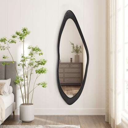 AAZZKANG Irregular Wall Mirror Full Length Black Wood Framed Large | 47"x20" Asymmetrical Full Body Mirrors for Bedroom Living Room Entryway