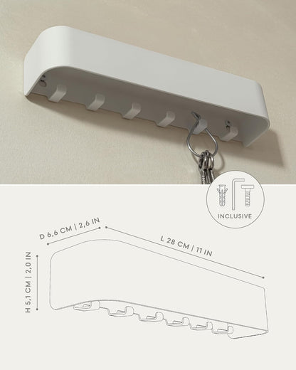 Kazai. Key Holder for Wall 'Tone' | Minimalist Key Hooks Design from Berlin | Modern Key Hanger with Metal Shelf | Key Hook Wall Mounted as Hallway Furniture | Sand Taupe