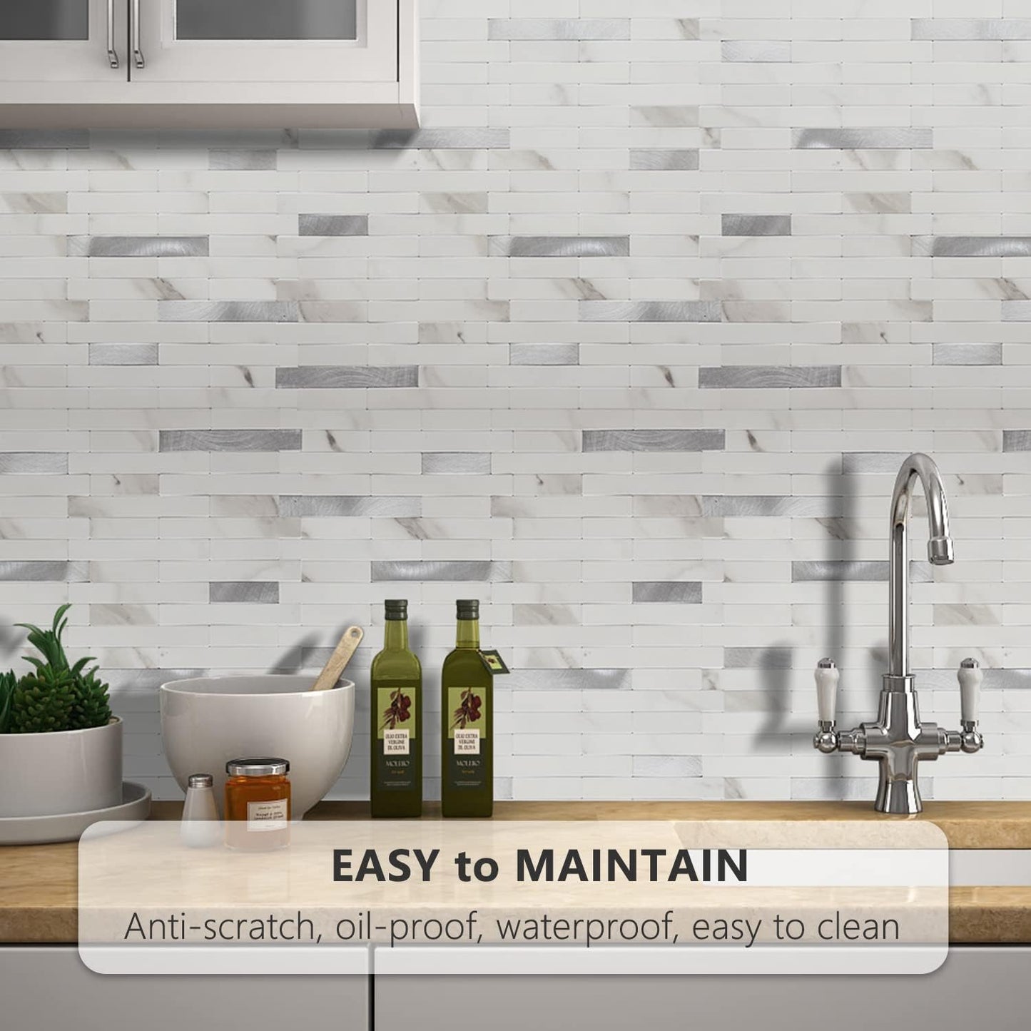 STICKGOO Peel and Stick Backsplash Tile, Stick on Backsplash for Kitchen and Bathroom, Volakas White Look PVC Mixed Metal Silver Self Adhesive Wall Tiles(Sample)