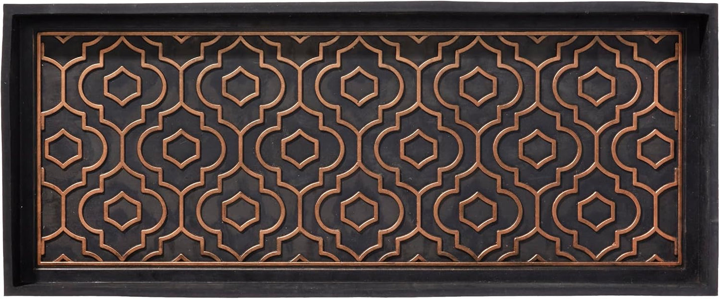 HF by LT Jasmine Premium Rubber Boot Tray, 34 x 14 inches, Heavy Duty Vulcanized Rubber Design, One-Piece Seamless Construction, Year Round Use Indoors/Outdoors, Black with Brushed Copper