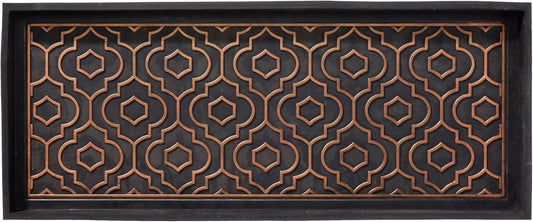 HF by LT Jasmine Premium Rubber Boot Tray, 34 x 14 inches, Heavy Duty Vulcanized Rubber Design, One-Piece Seamless Construction, Year Round Use Indoors/Outdoors, Black with Brushed Copper