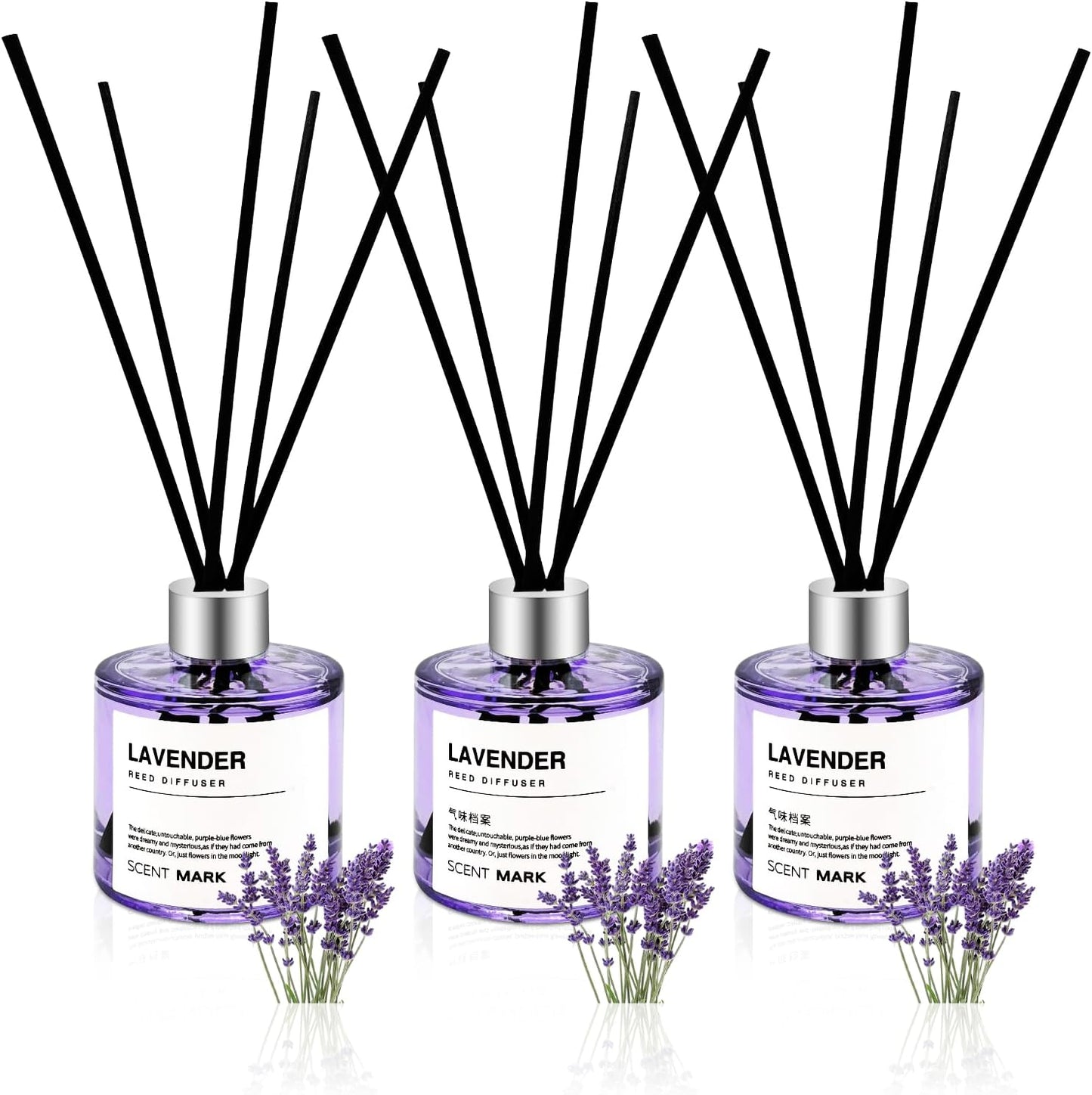 Reed Diffuser Set of 3 Pack,50ML Lavender Jasmine Gardenia Scented Oil Diffuser with 5 Sticks,Home Fragrance Reed Diffuser for Bedroom Bathroom Office (Lavender/Jasmine/Gardenia)