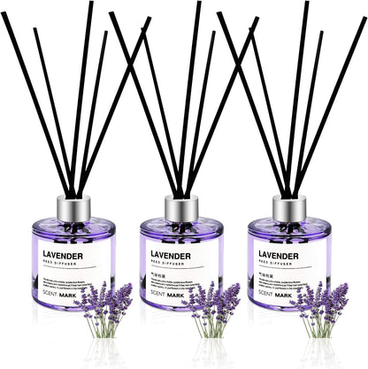 Reed Diffuser Set of 3 Pack,50ML Lavender Jasmine Gardenia Scented Oil Diffuser with 5 Sticks,Home Fragrance Reed Diffuser for Bedroom Bathroom Office (Lavender/Jasmine/Gardenia)