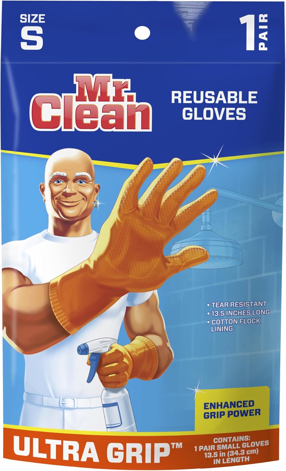 Mr. Clean Ultra Grip, Heat Resisting, Soft Cotton Flock Lining, Extreme Non-Slip Diamond Grip Gloves, Extra Large