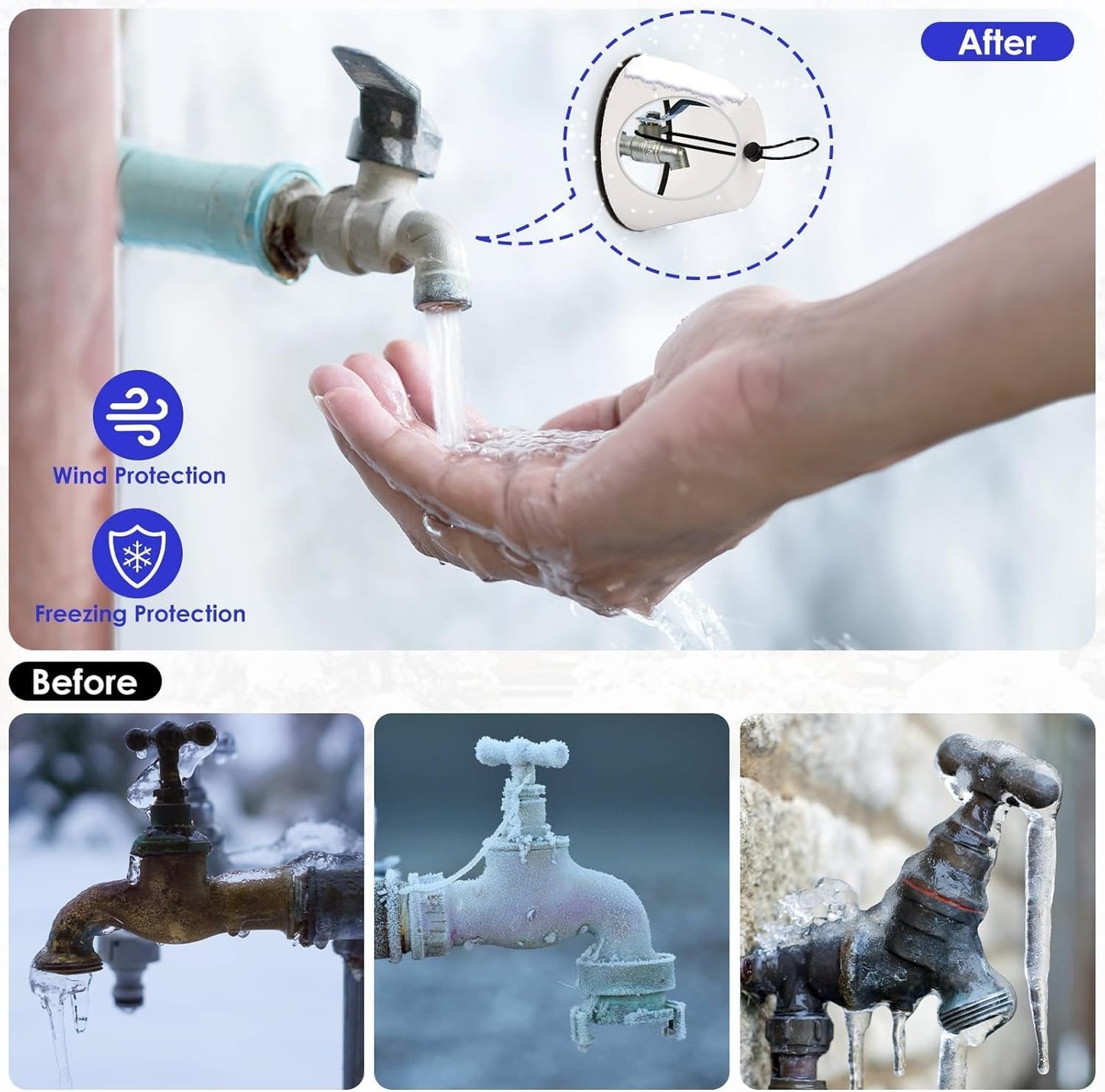2 Pack Outdoor Faucet Cover for Winter Freeze Protection - Reusable Foam Hose Bib Spigot Insulated Cover