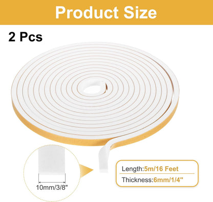 MECCANIXITY Weather Door Seal Strip Tape, Door Insulation Stripping Single Side Strong Self Adhesive Foam Tape Gap Filler for Door, Window, 1/4 Inch x 1/16 Inch x 32 Feet White 2 Pack