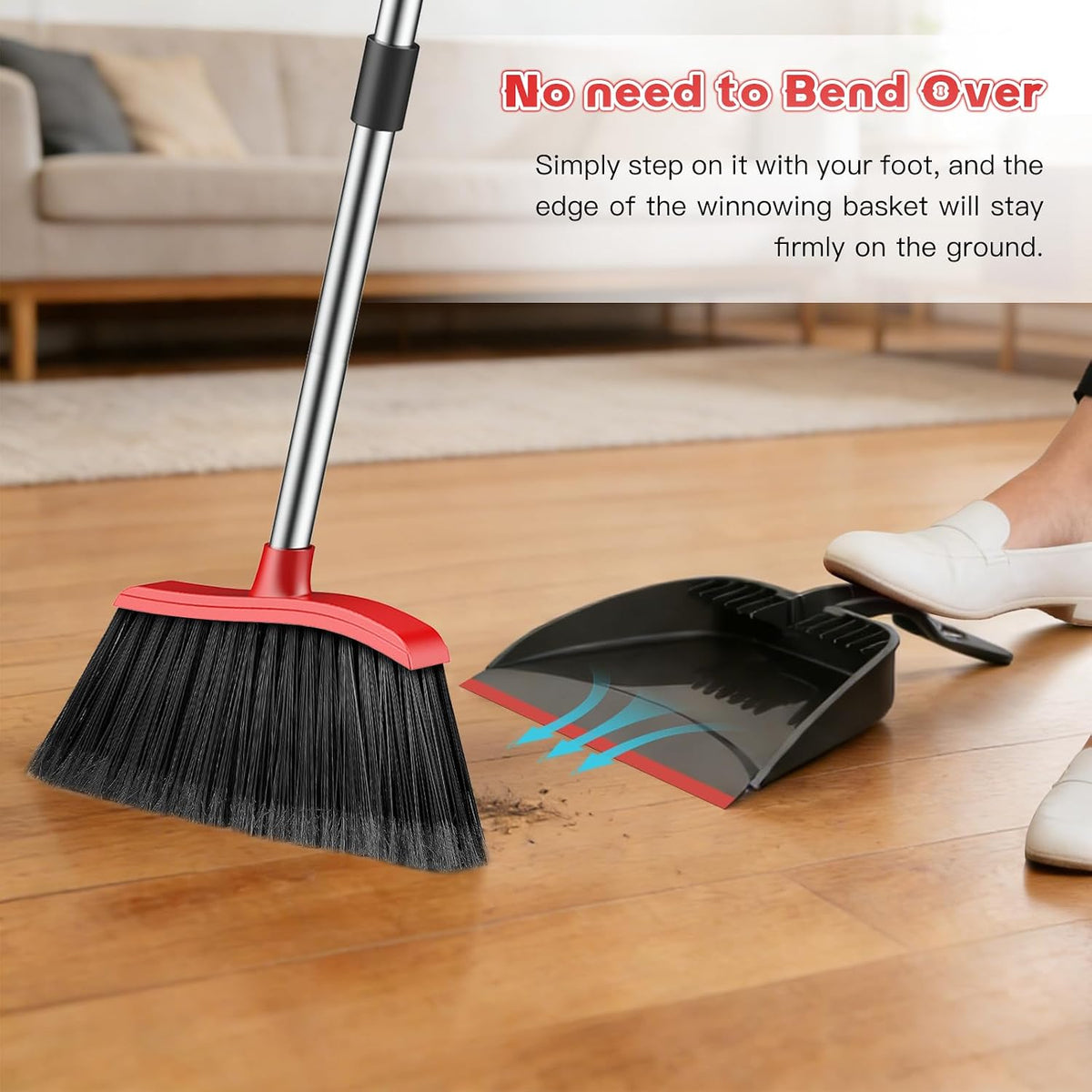 Heavy Duty Broom, 54-inch Adjustable Long Handle Angle Brooms Large Brooms for Sweeping Indoor and Outdoor Commercial Broom for Home Kitchen Patio Garage Porch Courtyard Classroom, Red