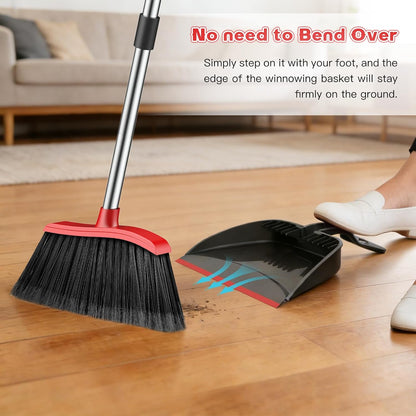 Heavy Duty Broom, 54-inch Adjustable Long Handle Angle Brooms Large Brooms for Sweeping Indoor and Outdoor Commercial Broom for Home Kitchen Patio Garage Porch Courtyard Classroom, Red