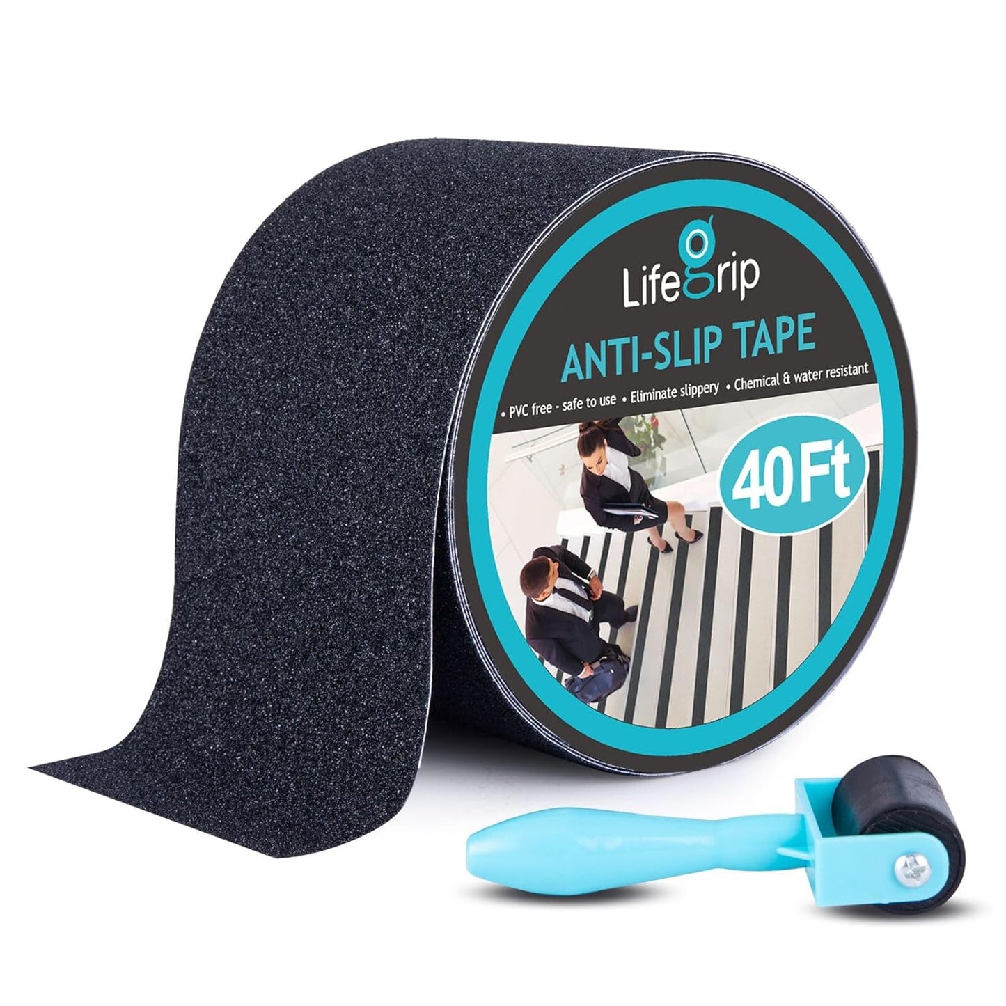 Lifegrip Anti Slip Tape, 4 Inch x 15 Foot Non-Slip Traction Grip Tape for Stairs, Waterproof Stair Treads Grip Non Slip, Non Skid Tape for Steps, Outdoor Black Grip Tape (4" X 15')