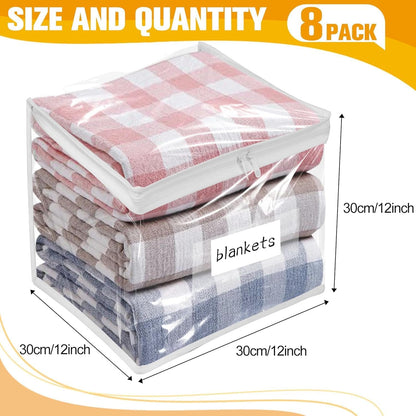 Plastic Storage Bags with Easy-Glide Zipper, Pack of 8, Durable Clear Vinyl Zippered Storage Bags for Clothes Sweaters Comforters Blankets Sheets Bedding (15.7 x 13.8 x 3.9 Inch, White)