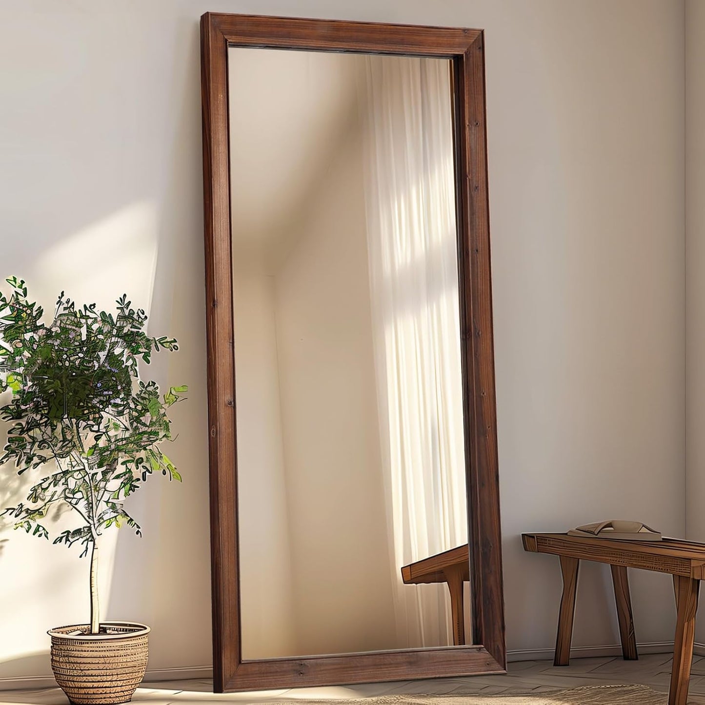 MELOMOIR Rustic Farmhouse Full Length Mirror, 64"x21" Wood Frame Floor Mirror, Free Standing Leaning Hanging Mirror, Long Mirror for Bedroom Living Room Cloakroom