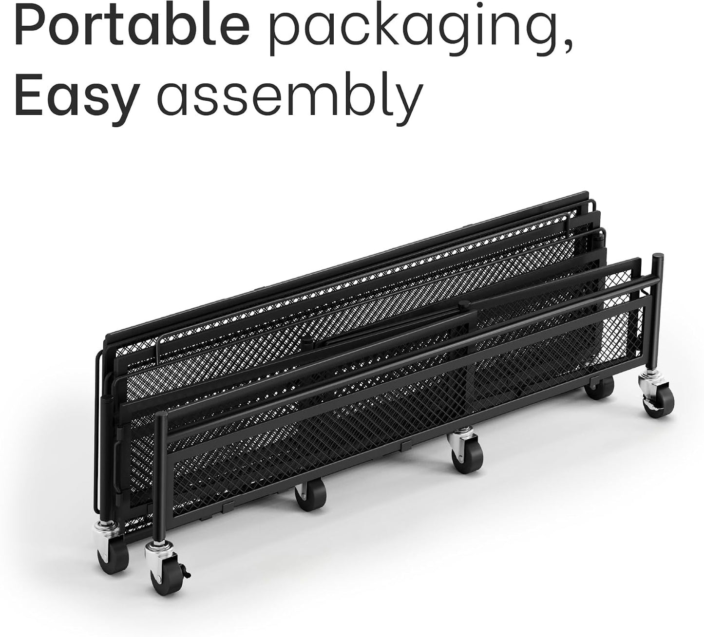 Under Bed Storage with Wheels – Heavy Duty Large Metal Storage Container (70lb Load), Low Profile Rolling Organizer with Removable Rubber Wheels, Easy Access for Clothes, Shoes & Blankets