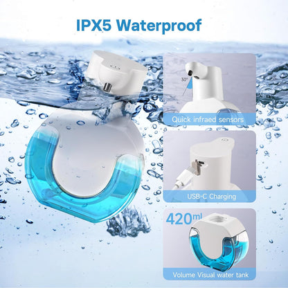 2 Pack Automatic Soap Dispenser,14.2oz/420ML Touchless Automatic Foaming Hand Soap Dispenser,Rechargeabled Wall Mounted Smart Pump for Bathroom Kitchen