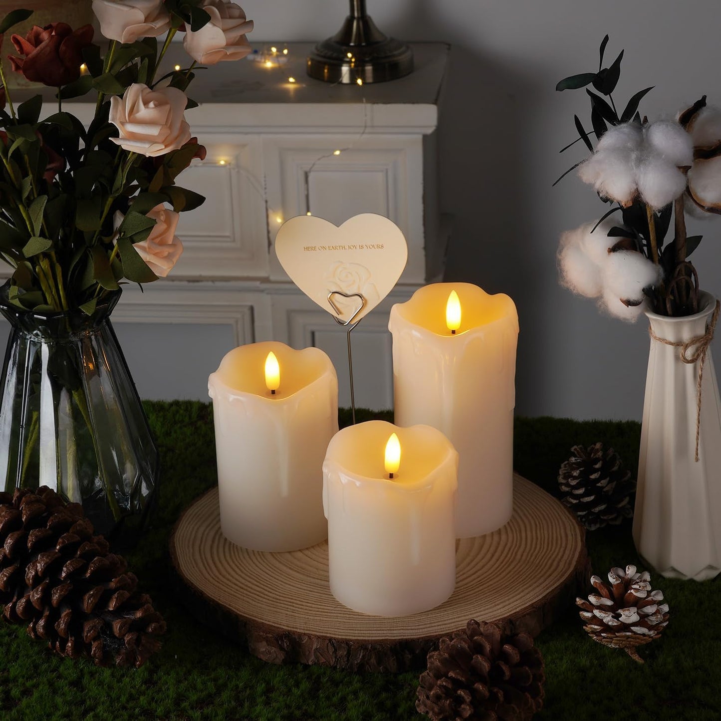 Homemory Dripping Wax Flameless Candles, Battery Operated Candles with Remote Control and Timers, LED Pillar Candles, Electric Fake Candles, 3" x 6", Set of 2