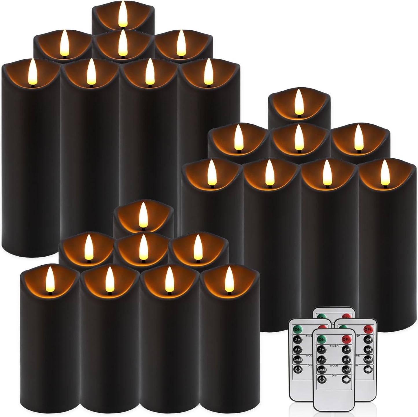 YOROXRG Set of 24 Waterproof Outdoor Flameless Candles, LED Candles with 4 Remote and Timer,(H 4" 5" 6" x D 2.2"),for Christmas,Halloween,Wedding,Festival