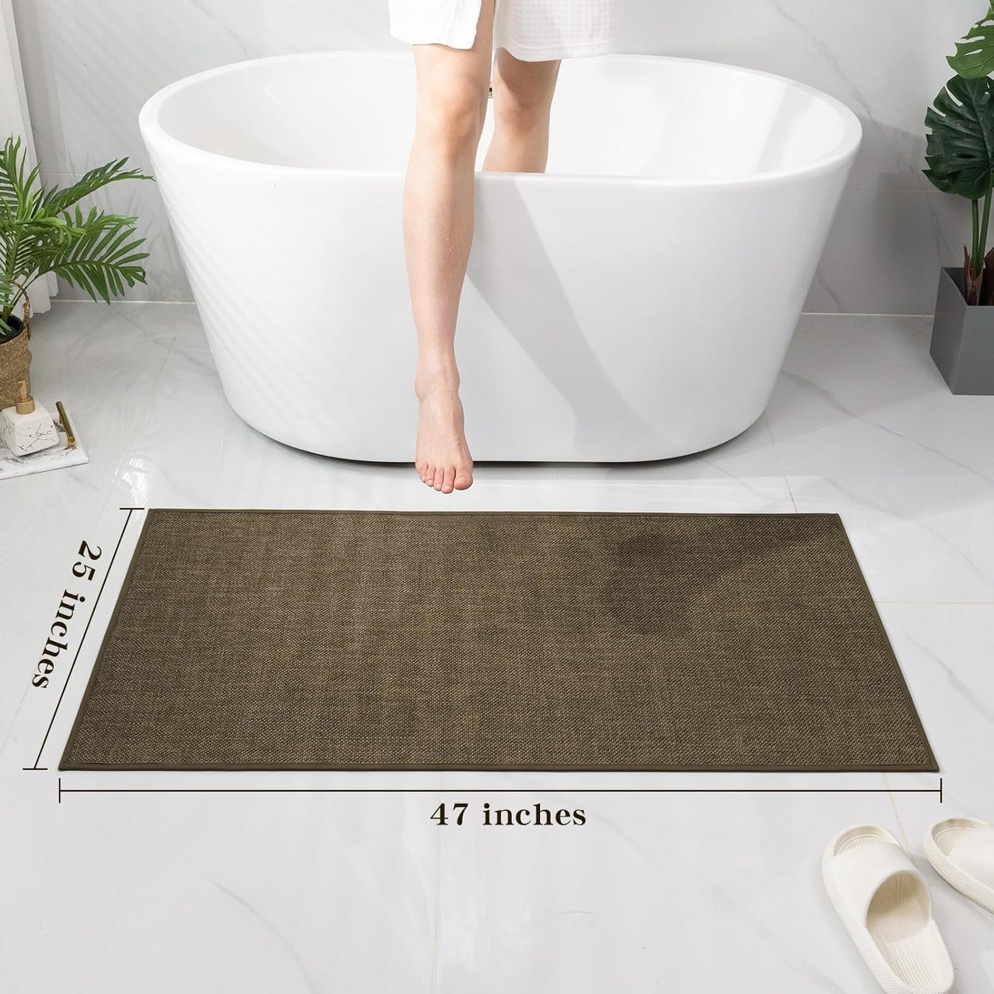 chakme Bathroom Rugs Mat 24x17, Ultra Thin Non Slip Bath Mat Small Quick Dry Absorbent Bath Mat for Bathroom Floor, (Dark Beige, 24"x17")