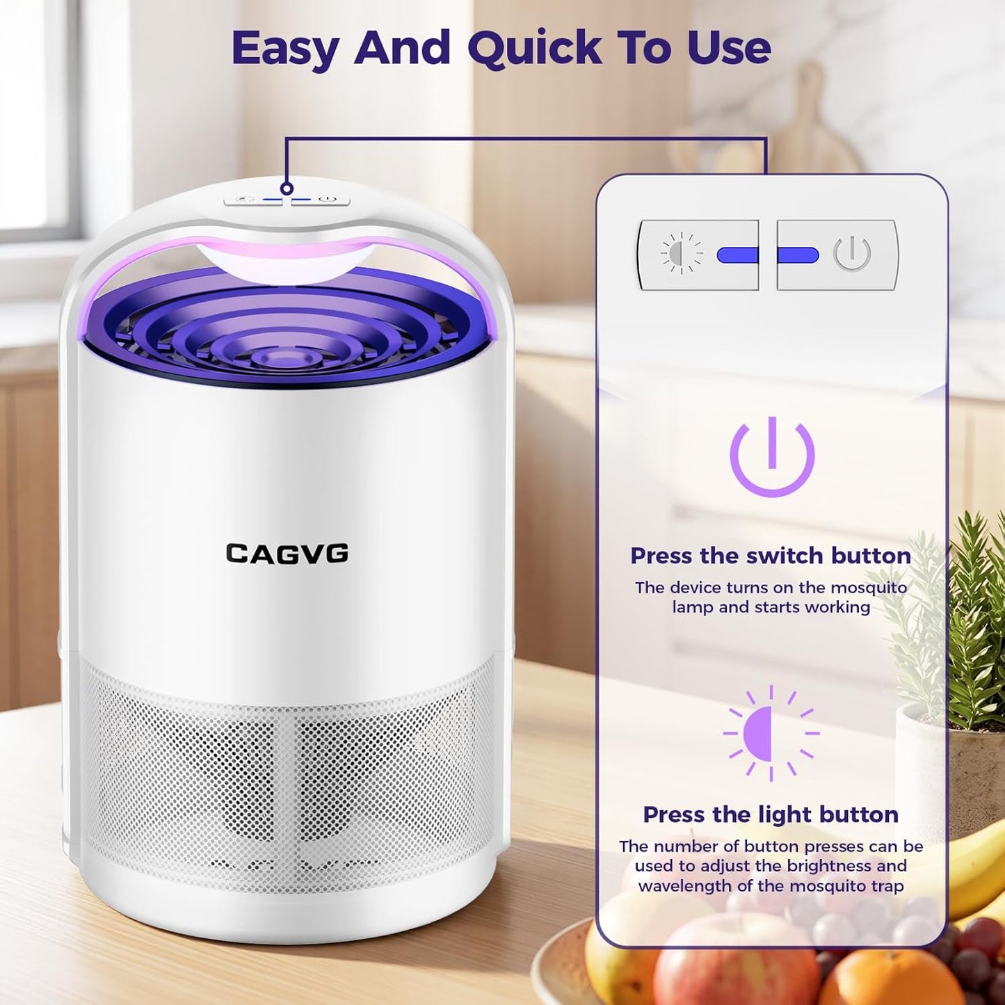 Fly Trap Indoor, Fruit Fly Traps for Indoors Flying Insect Gnat Traps for House Indoor with Adjustable Lighting, Bug Zapper Indoor, Gnat Killer Catcher with 10 Refills （Black）