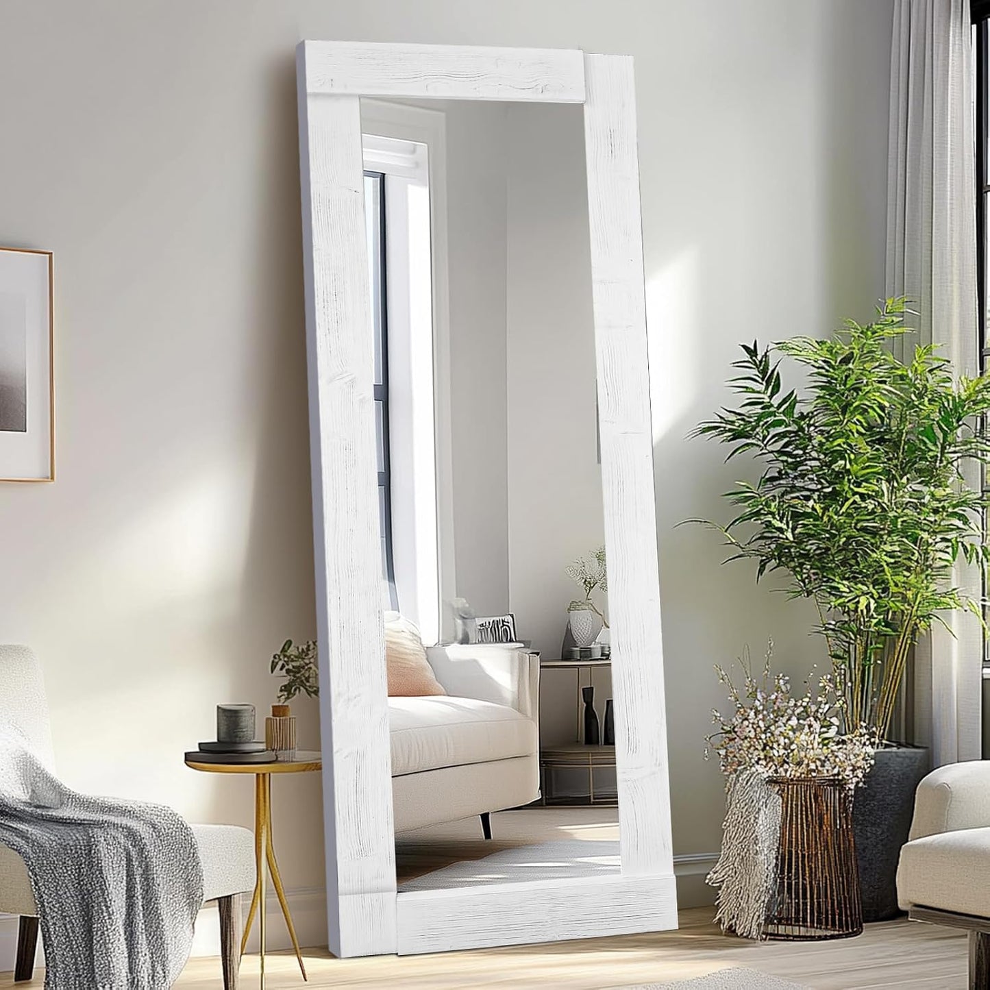 Solid Wood Full Length Mirror - 65"x22" Arched Floor Mirror, Free Standing & Wall Mounted - Elegant Design for Bedroom, Dressing Room, Hallway, Brown