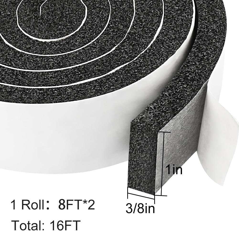 Seal Foam Tape,1/2 Inch W x 1/8 Inch T Weather Stripping for Door and Window,High Density Single Sided Closed Cell Door Insulation Weather Strip, 3 Rolls Total 50FT Black