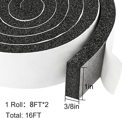 Seal Foam Tape,1/2 Inch W x 1/8 Inch T Weather Stripping for Door and Window,High Density Single Sided Closed Cell Door Insulation Weather Strip, 3 Rolls Total 50FT Black