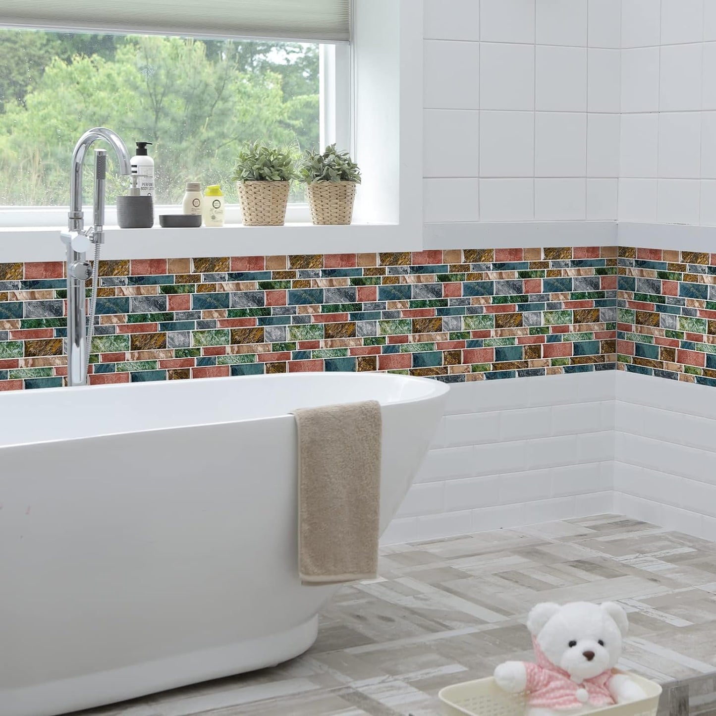 DEWOO Peel and Stick on Self Adhesive Backsplash Wall Marble Tiles Stickers 3D for Kitchen Bathroom,Spliced Blue (10-Sheet, 12"×12")